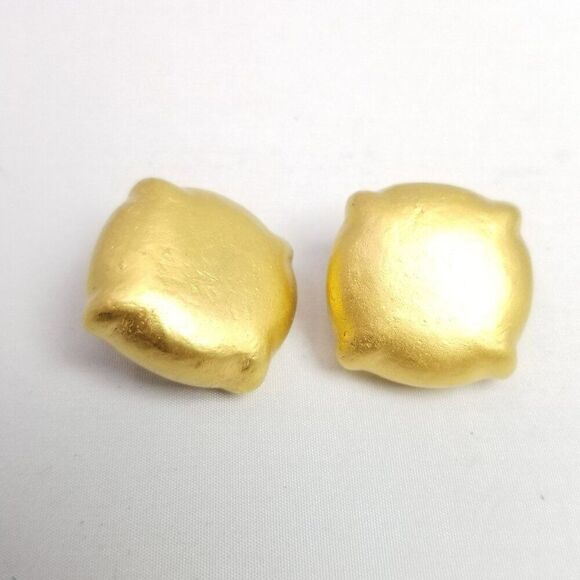 Vintage Liz Claiborne Matte Gold Tone Puffy Stud Earrings, Retro 80s 90s Style - Picture 3 of 8